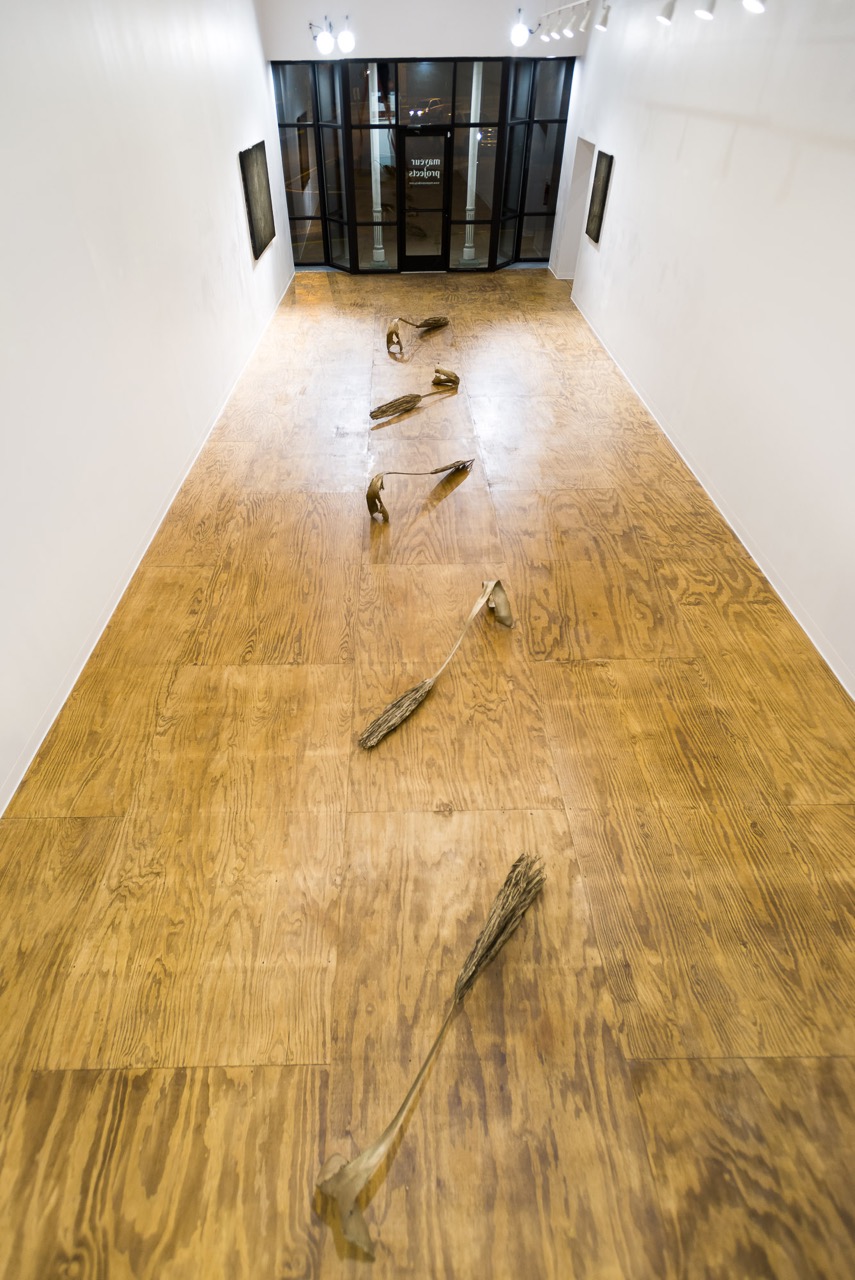 Installation Shot, Mayeur Projects, LA-LIKE: Prospecting Palm Fronds, Fools Gold Dust (Mimic) Paintings