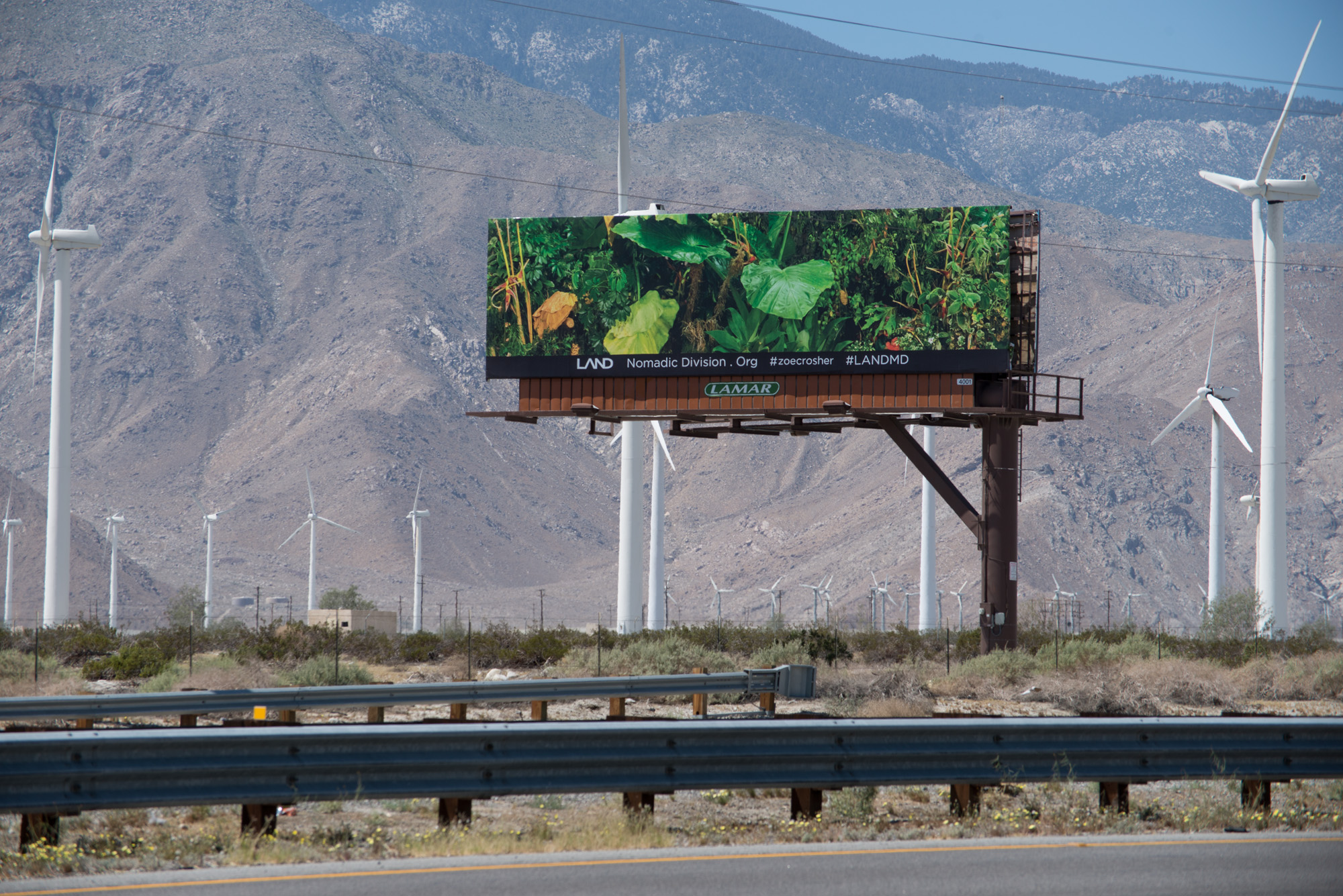 Zoe Crosher, The Manifest Destiny Billboard Project in Conjuction with LAND, Fourth Billboard to Be Seen Along Route 10, Heading West... (Where Highway 86 Intersects...), 2015 Courtesy: the artist. 